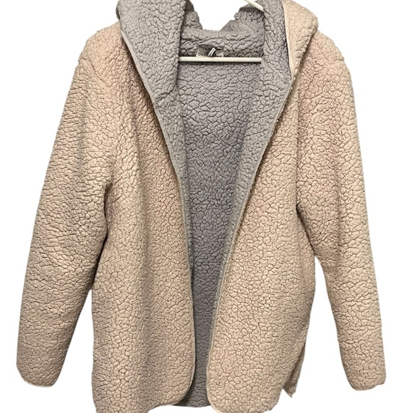 Urban Outfitters Casey Sherpa Hooded Teddy Jacket XS/S Ivory & Gray Runs bigger - Picture 2 of 9